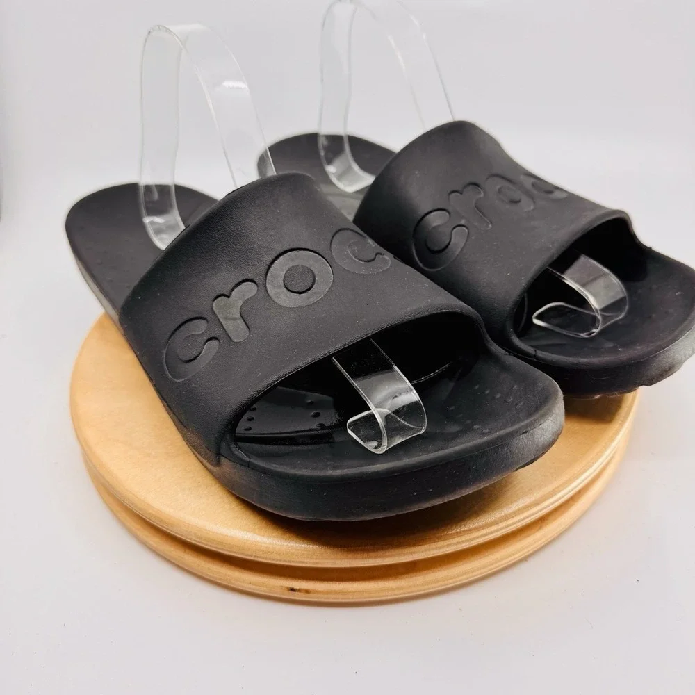 Crocs Slide Sandals Shoes Mens 13 Black Comfort Slip On Casual water summer